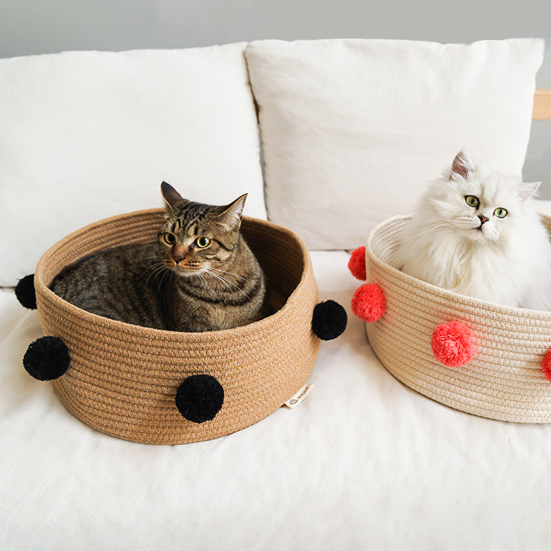 KFX-9230141 Eco-Friendly Cotton Thread Cat Bed and House, Soft and Comfortable, 40 cm Diameter, for Cats and Small Dogs