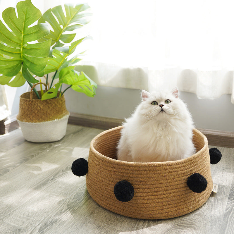 KFX-9230141 Eco-Friendly Cotton Thread Cat Bed and House, Soft and Comfortable, 40 cm Diameter, for Cats and Small Dogs