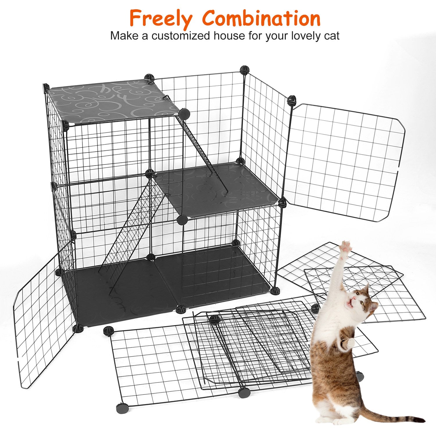 KFX-9233725 3-Tier Metal Cat Playpen with 3 Doors and 2 Ladders – Large Indoor Cat House for 1-2 Cats