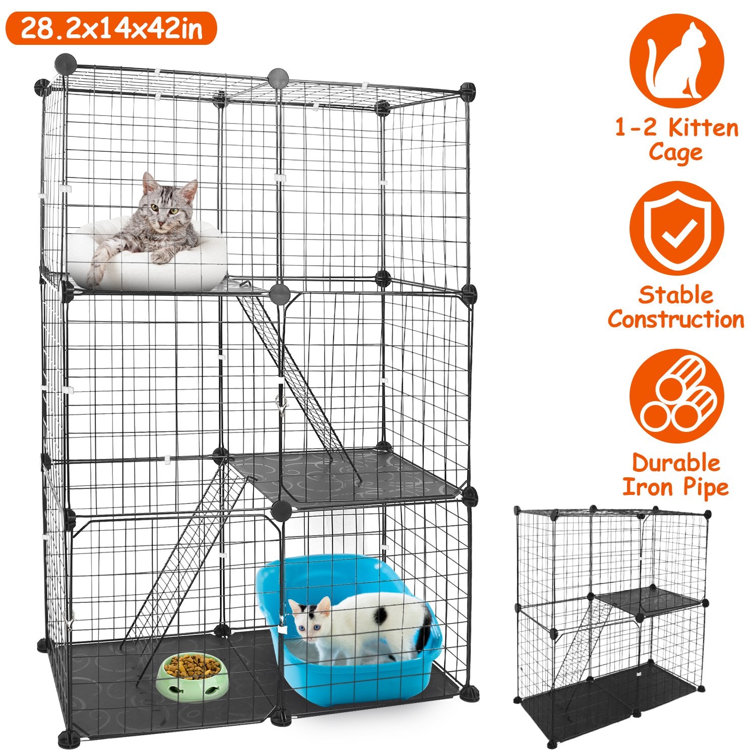 KFX-9233725 3-Tier Metal Cat Playpen with 3 Doors and 2 Ladders – Large Indoor Cat House for 1-2 Cats