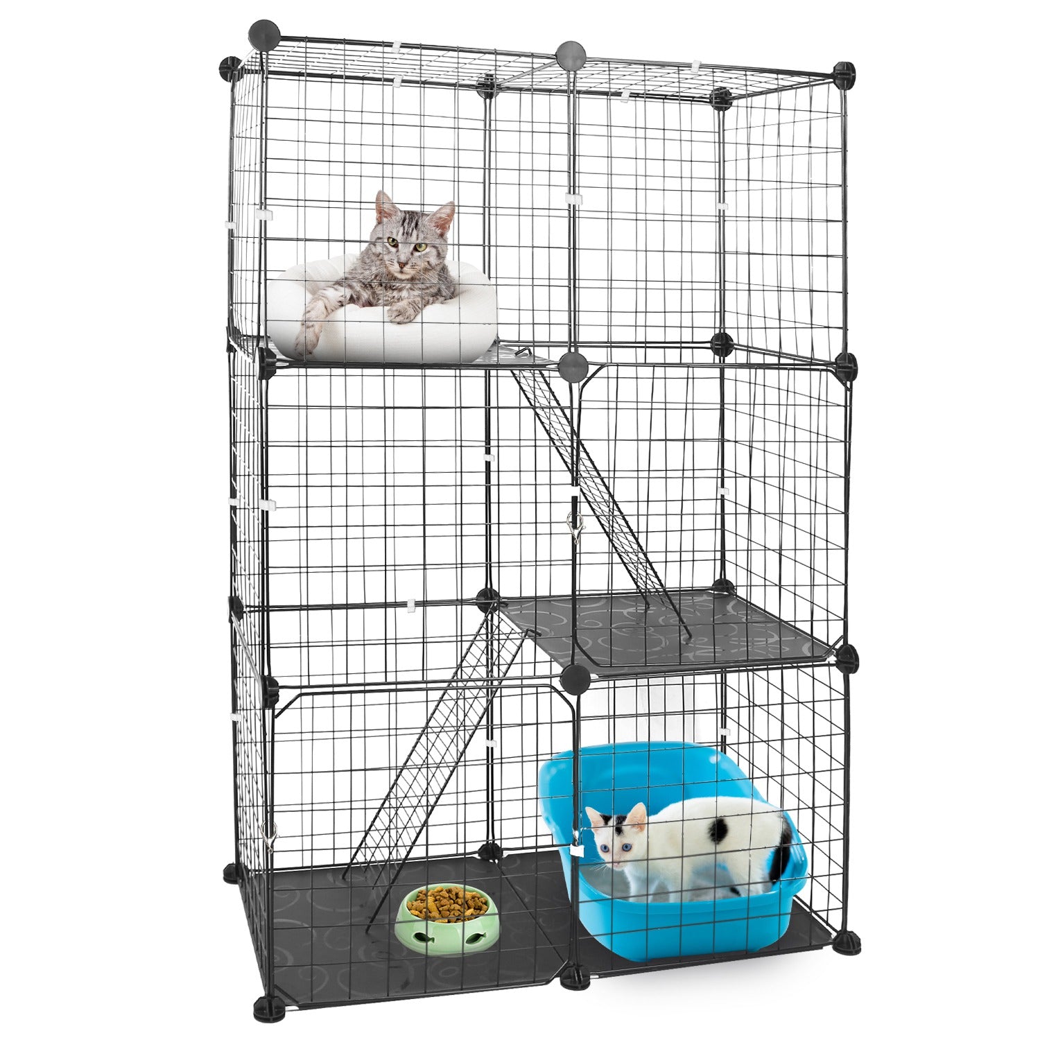 KFX-9233725 3-Tier Metal Cat Playpen with 3 Doors and 2 Ladders – Large Indoor Cat House for 1-2 Cats