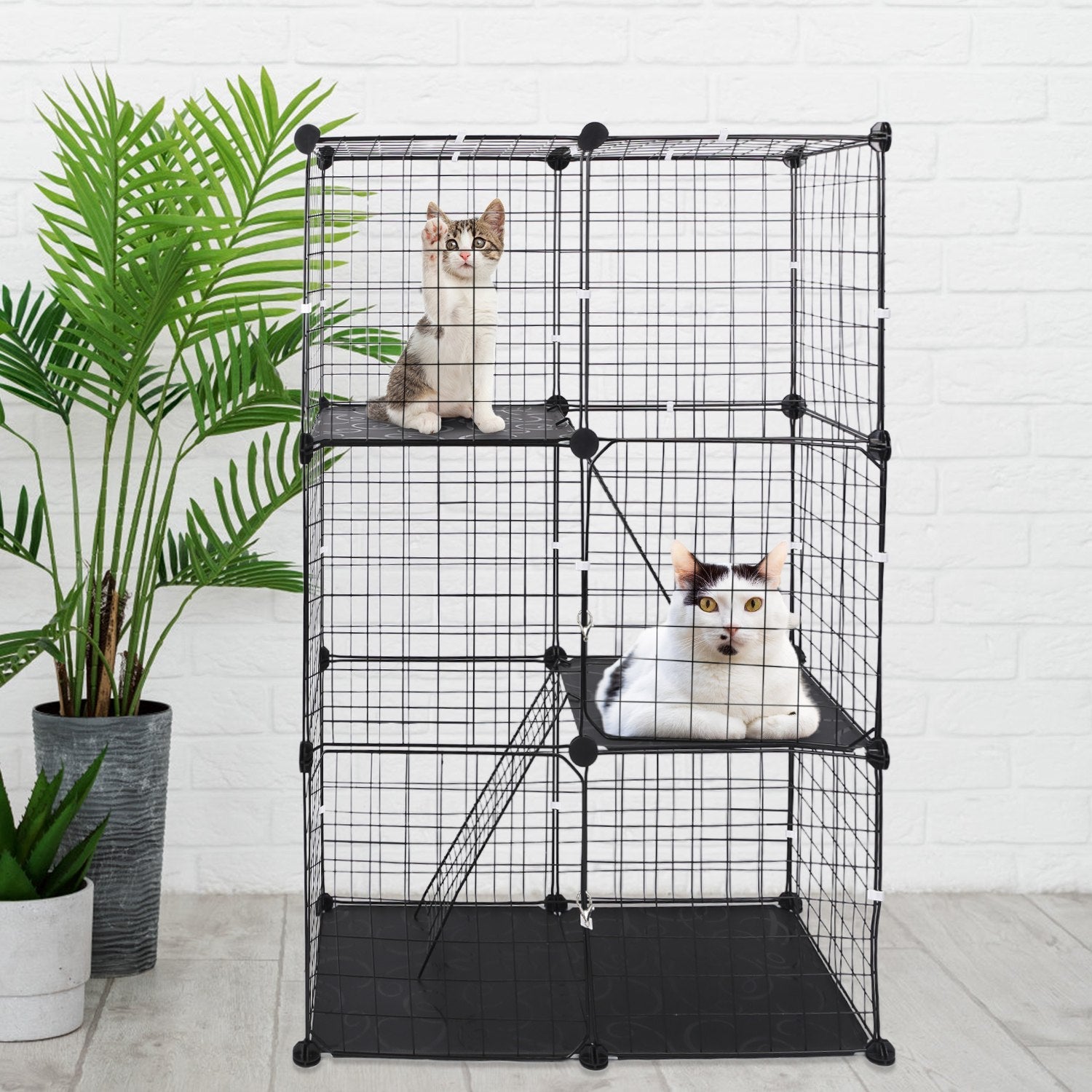 KFX-9233725 3-Tier Metal Cat Playpen with 3 Doors and 2 Ladders – Large Indoor Cat House for 1-2 Cats