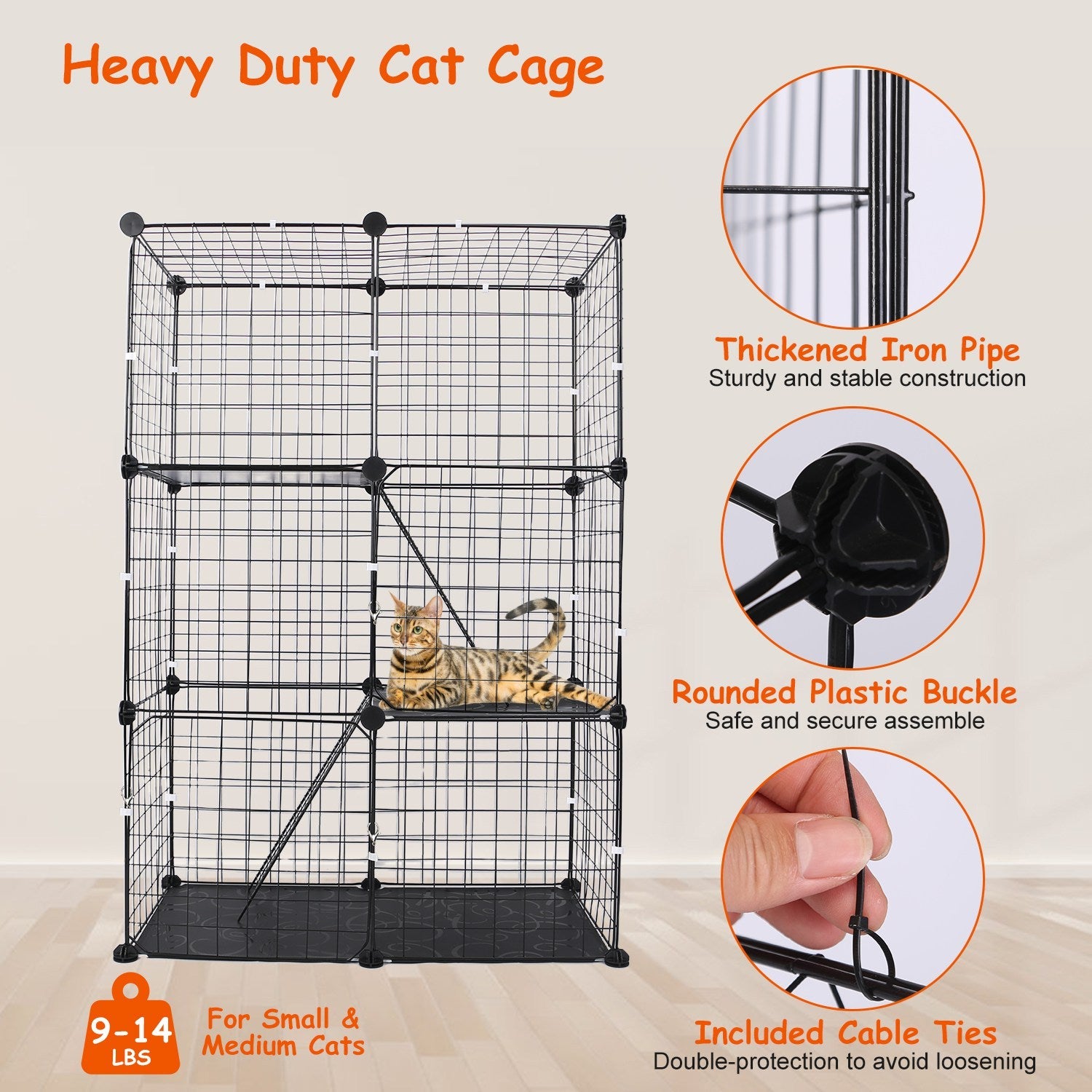 KFX-9233725 3-Tier Metal Cat Playpen with 3 Doors and 2 Ladders – Large Indoor Cat House for 1-2 Cats