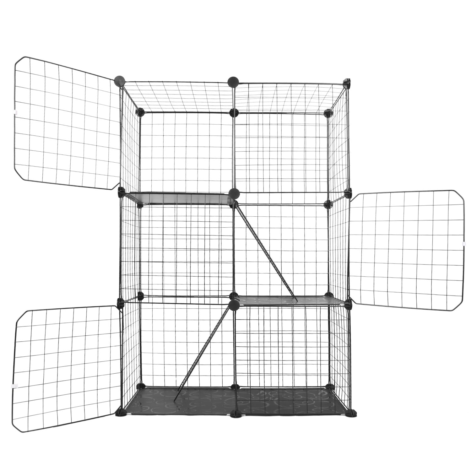 KFX-9233725 3-Tier Metal Cat Playpen with 3 Doors and 2 Ladders – Large Indoor Cat House for 1-2 Cats