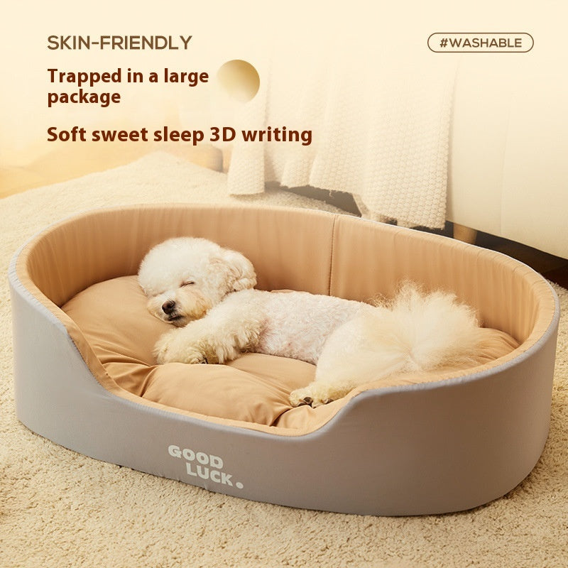 KFX-9234109 Universal Washable Windproof Nest for Pets - Four Seasons Design in Grayish Yellow, Brown, and Green