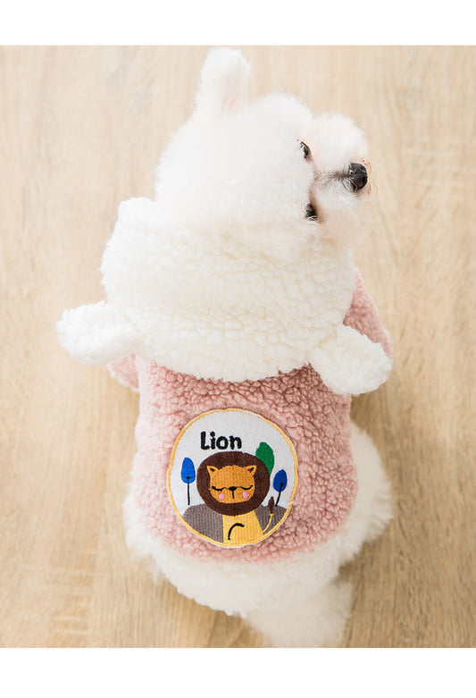 KFX-9234493 Warm Two-Legged Cotton Pet Clothes for Cats - Plus Velvet Cartoon Style in Brown Bear and Pink Lion
