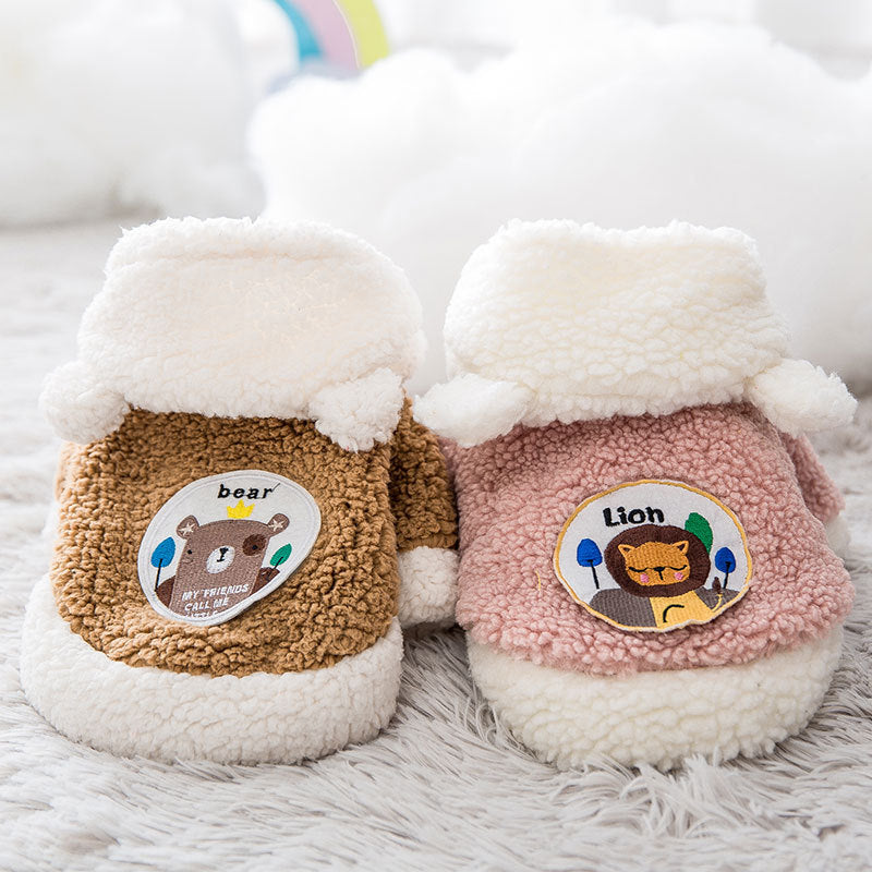 KFX-9234493 Warm Two-Legged Cotton Pet Clothes for Cats - Plus Velvet Cartoon Style in Brown Bear and Pink Lion