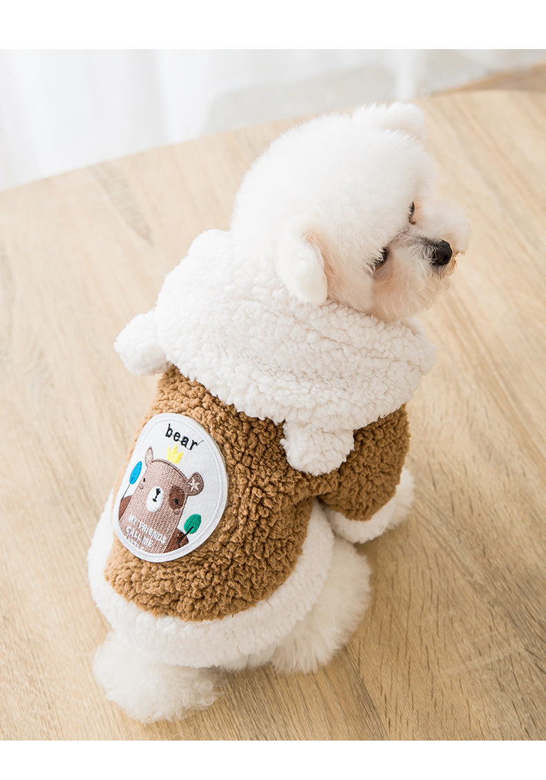 KFX-9234493 Warm Two-Legged Cotton Pet Clothes for Cats - Plus Velvet Cartoon Style in Brown Bear and Pink Lion