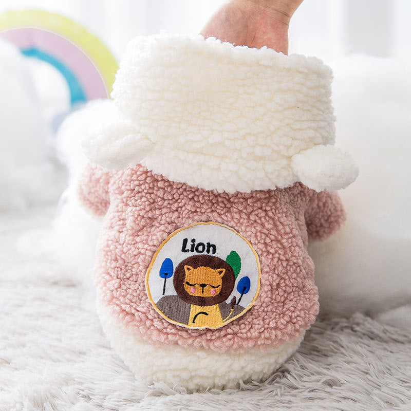 KFX-9234493 Warm Two-Legged Cotton Pet Clothes for Cats - Plus Velvet Cartoon Style in Brown Bear and Pink Lion