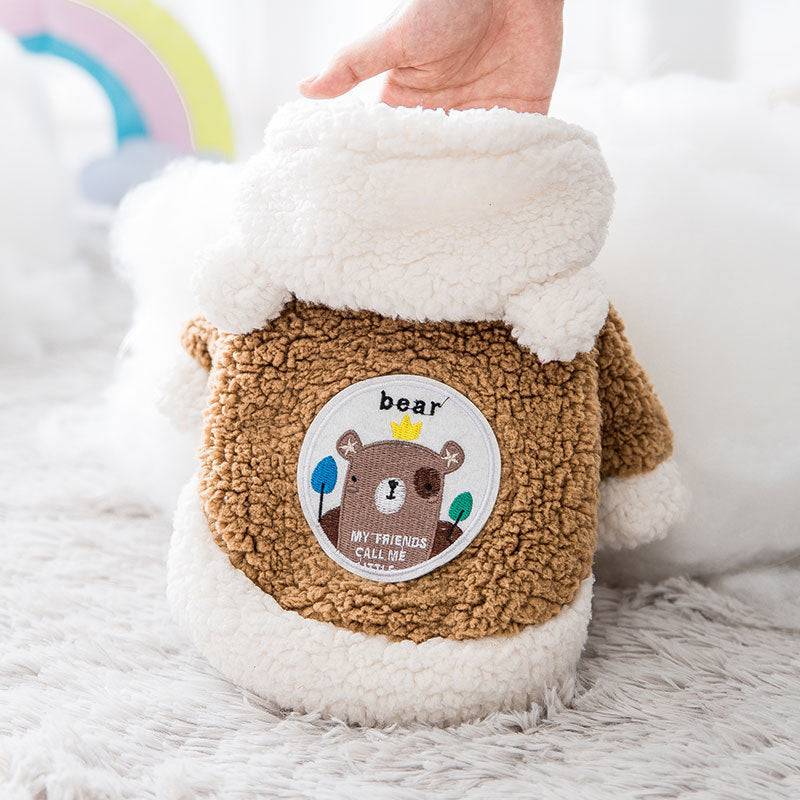 KFX-9234493 Warm Two-Legged Cotton Pet Clothes for Cats - Plus Velvet Cartoon Style in Brown Bear and Pink Lion