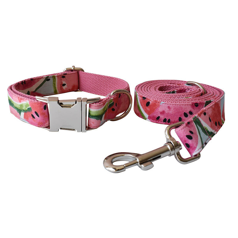 KFX-9235645 Flower Pattern Dog Collar and Leash Set - Adjustable Nylon, Lightweight and Washable
