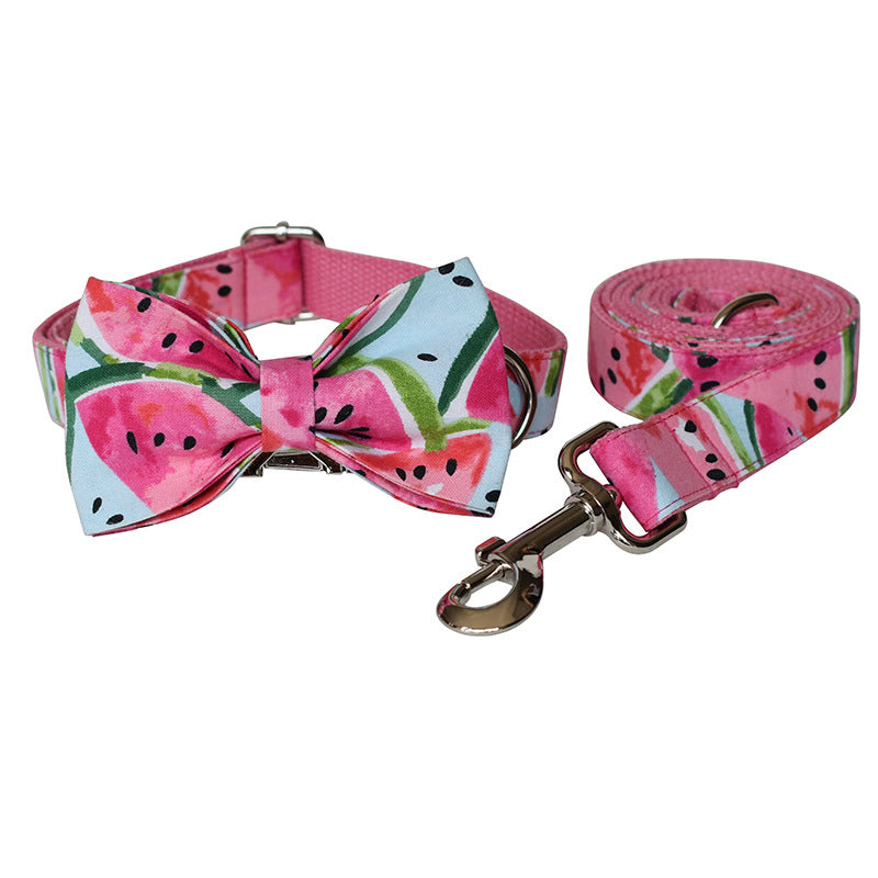 KFX-9235645 Flower Pattern Dog Collar and Leash Set - Adjustable Nylon, Lightweight and Washable