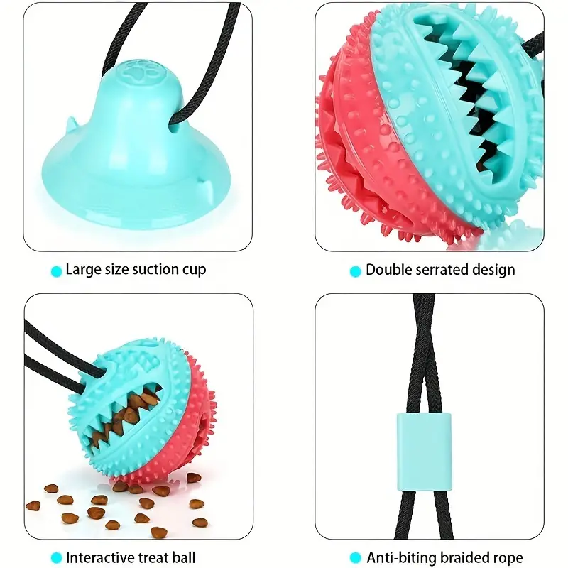 KFX-9237309 Interactive Teething Tug-of-War Dog Toy with Suction Cup - Durable TPR Chew Toy for Aggressive Chewers