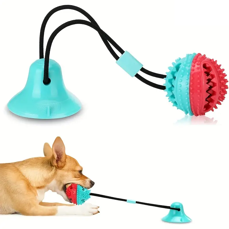 KFX-9237309 Interactive Teething Tug-of-War Dog Toy with Suction Cup - Durable TPR Chew Toy for Aggressive Chewers