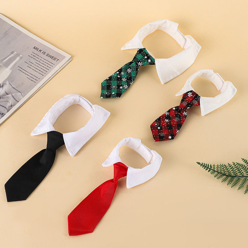 KFX-9238077 Adjustable Christmas Dog Necktie with Snowflake Pattern and Red Plaid for Small to Medium Pets