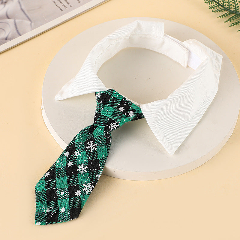 KFX-9238077 Adjustable Christmas Dog Necktie with Snowflake Pattern and Red Plaid for Small to Medium Pets