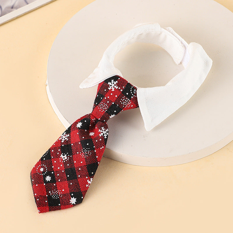 KFX-9238077 Adjustable Christmas Dog Necktie with Snowflake Pattern and Red Plaid for Small to Medium Pets