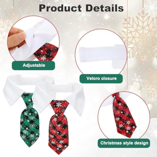 KFX-9238077 Adjustable Christmas Dog Necktie with Snowflake Pattern and Red Plaid for Small to Medium Pets