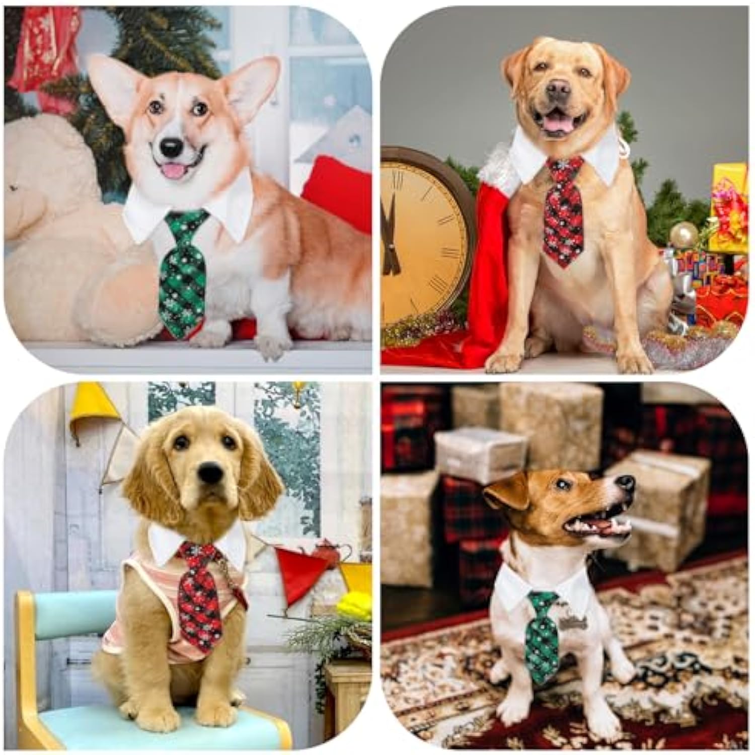 KFX-9238077 Adjustable Christmas Dog Necktie with Snowflake Pattern and Red Plaid for Small to Medium Pets