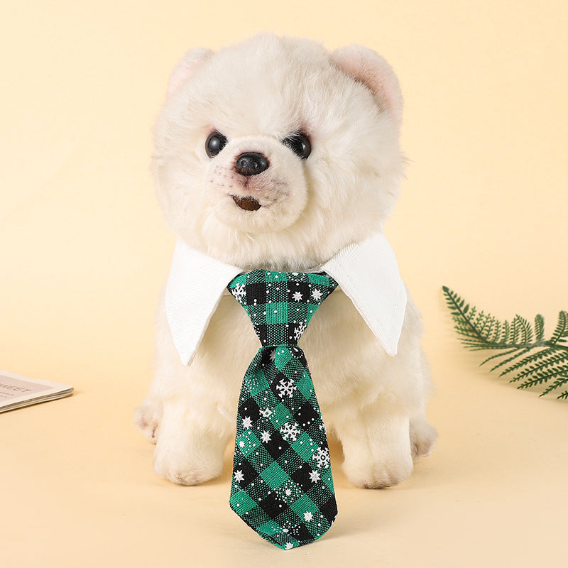 KFX-9238077 Adjustable Christmas Dog Necktie with Snowflake Pattern and Red Plaid for Small to Medium Pets