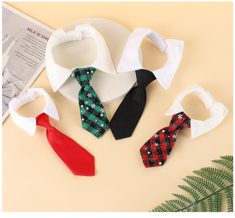 KFX-9238077 Adjustable Christmas Dog Necktie with Snowflake Pattern and Red Plaid for Small to Medium Pets