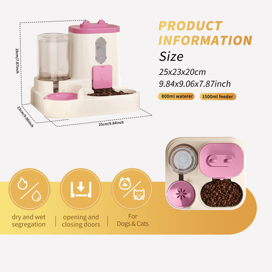 KFX-9241661 Automatic 2-in-1 Cat Food and Water Dispenser for Convenient Feeding