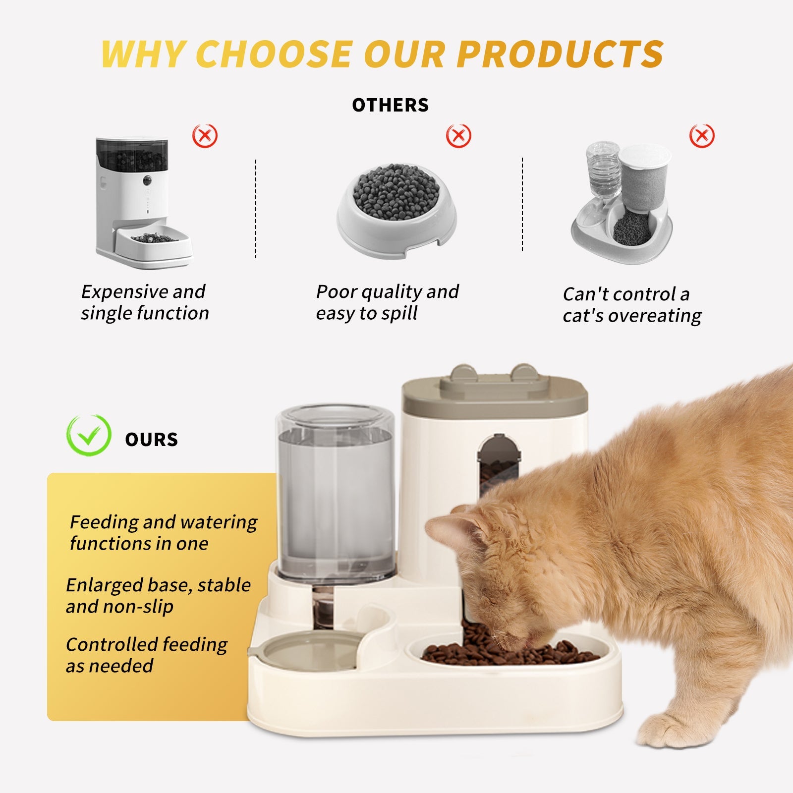 KFX-9241661 Automatic 2-in-1 Cat Food and Water Dispenser for Convenient Feeding
