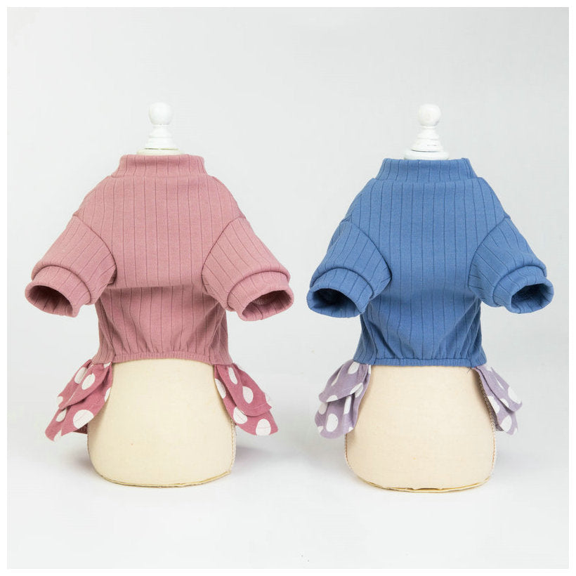 KFX-9242173 Cute Smiley Polka Dot Cotton Pet Dress for Female Dogs in Blue and Pink