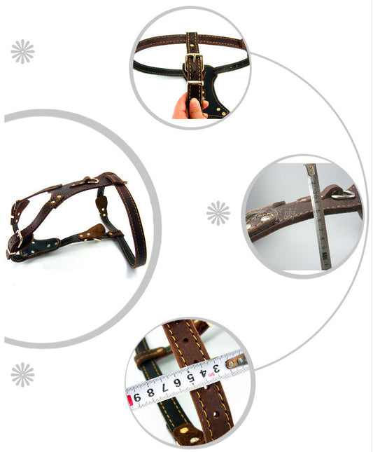KFX-9243581 Thickened Cowhide Double Layer Chest and Back Harness for Medium to Large Dogs