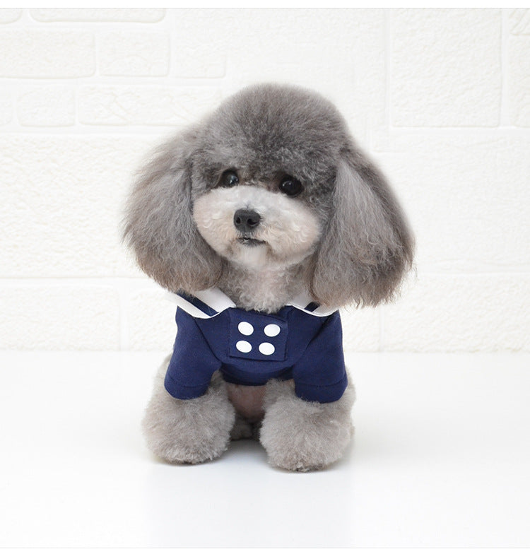KFX-9243965 Sailor Style Cotton Outfit for Pets – Casual Two-Legged Clothing in Various Sizes