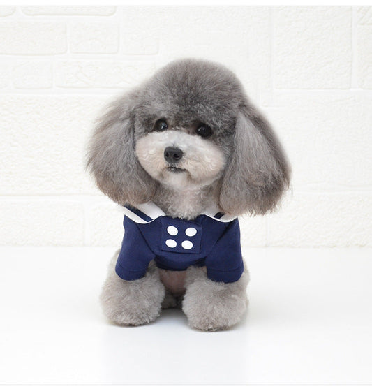 KFX-9243965 Sailor Style Cotton Outfit for Pets – Casual Two-Legged Clothing in Various Sizes