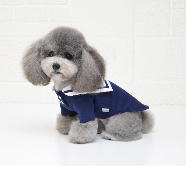 KFX-9243965 Sailor Style Cotton Outfit for Pets – Casual Two-Legged Clothing in Various Sizes