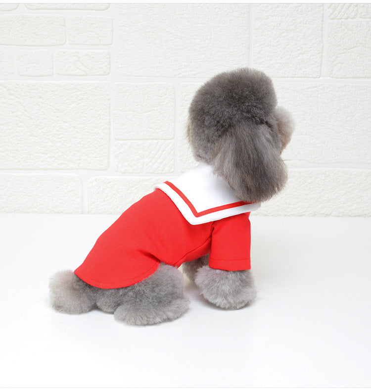 KFX-9243965 Sailor Style Cotton Outfit for Pets – Casual Two-Legged Clothing in Various Sizes