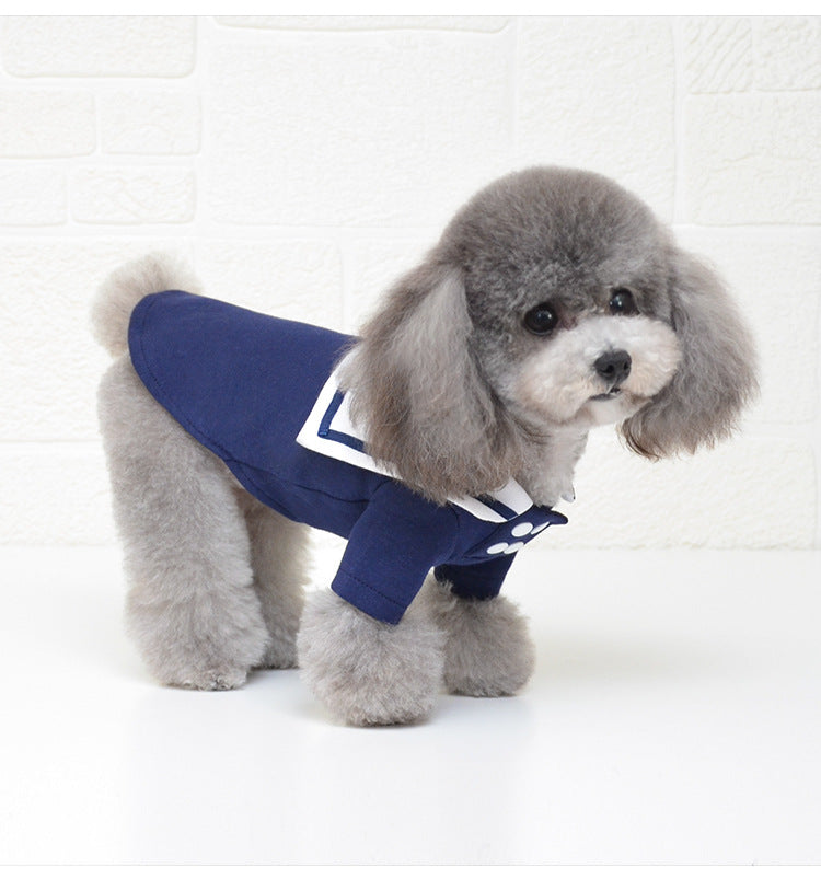 KFX-9243965 Sailor Style Cotton Outfit for Pets – Casual Two-Legged Clothing in Various Sizes