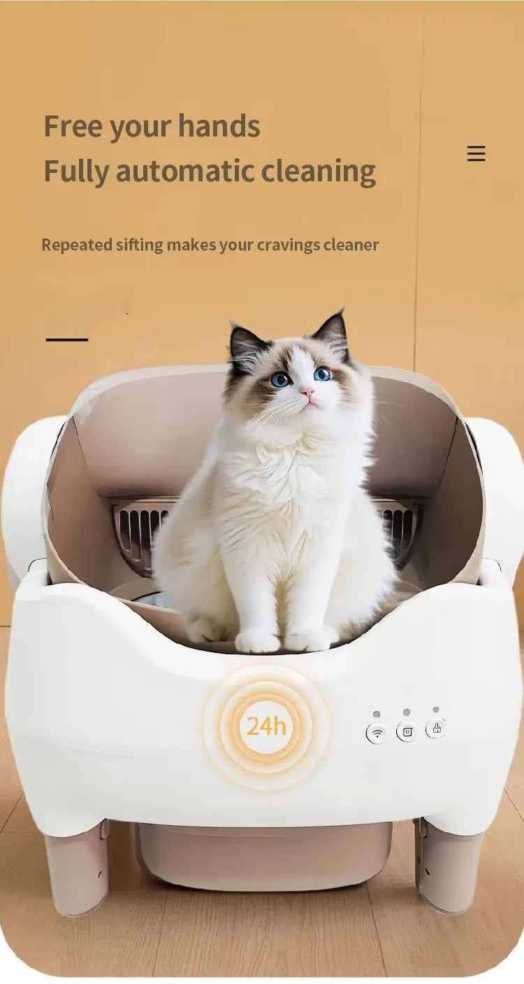 KFX-924499 Eco-Friendly Fully Automatic Smart Cat Litter Box with Electric Poop Scooper - 65L Space, Quadrate Design