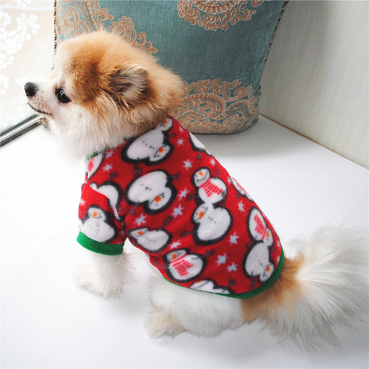 KFX-9246653 Dog Christmas Pullover with Classic Patterns and Hat, Warm Fluffy Jacket for Autumn and Winter