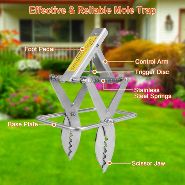 KFX-9247037 Effective 2-Pack Metal Mole Traps with Sensitive Trigger for Safe Garden Protection