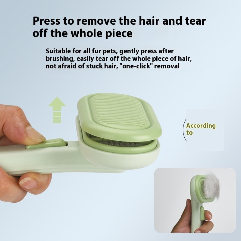 KFX-9247165 One-Click Cat and Dog Grooming Comb with Stainless Steel Blades, Available in Light Green, Pink, Light Gray