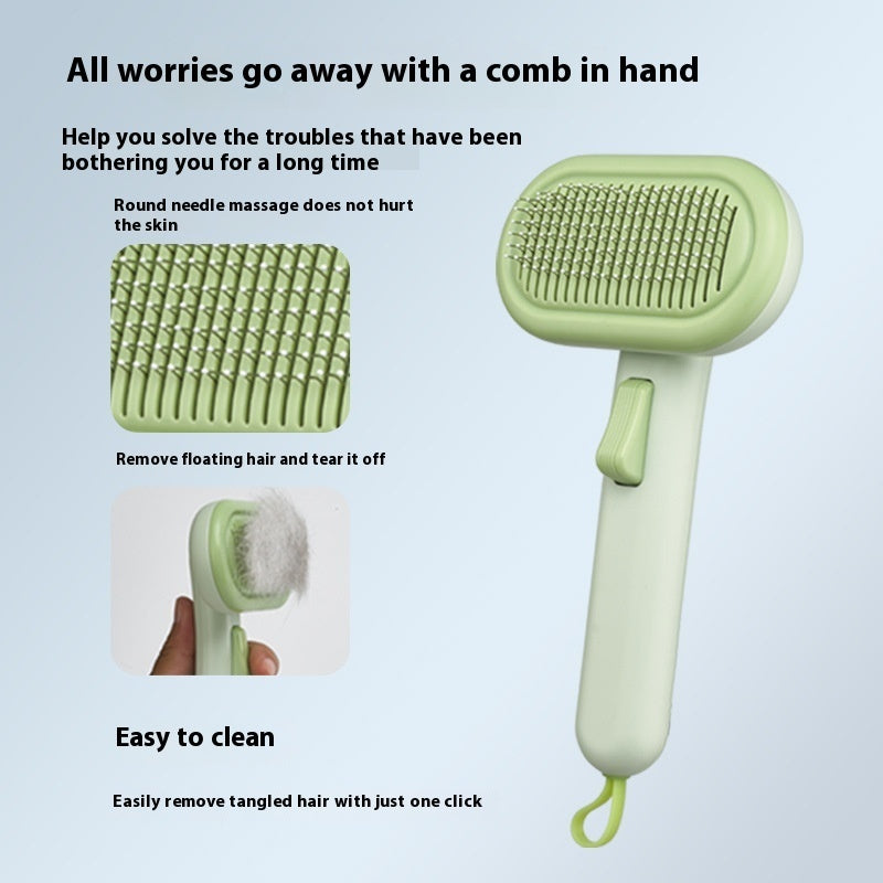 KFX-9247165 One-Click Cat and Dog Grooming Comb with Stainless Steel Blades, Available in Light Green, Pink, Light Gray