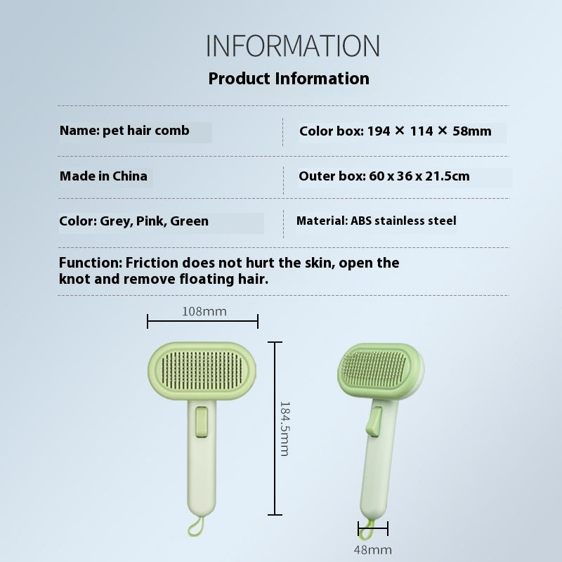 KFX-9247165 One-Click Cat and Dog Grooming Comb with Stainless Steel Blades, Available in Light Green, Pink, Light Gray