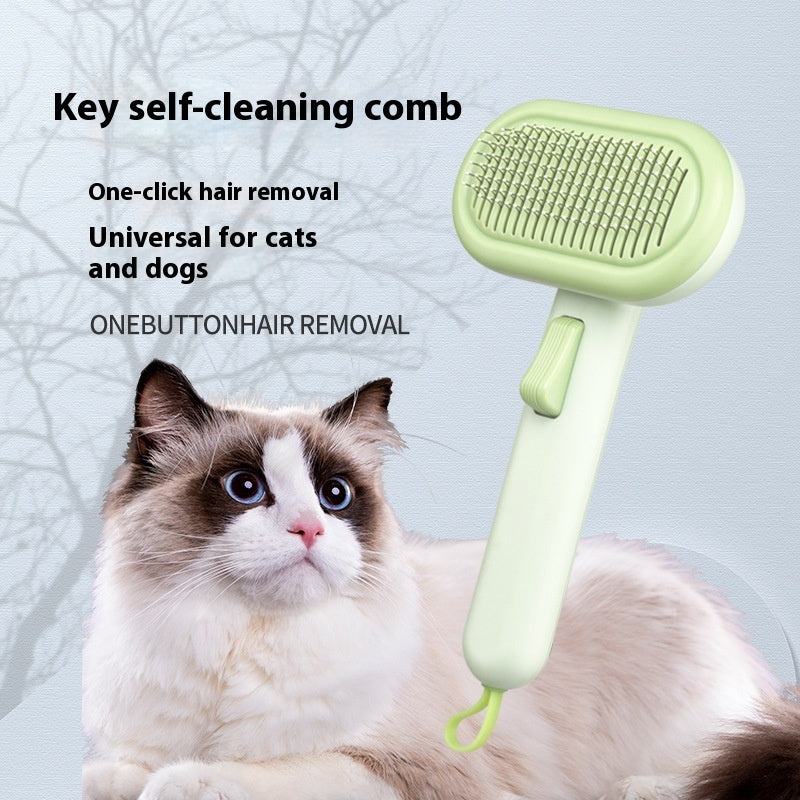 KFX-9247165 One-Click Cat and Dog Grooming Comb with Stainless Steel Blades, Available in Light Green, Pink, Light Gray
