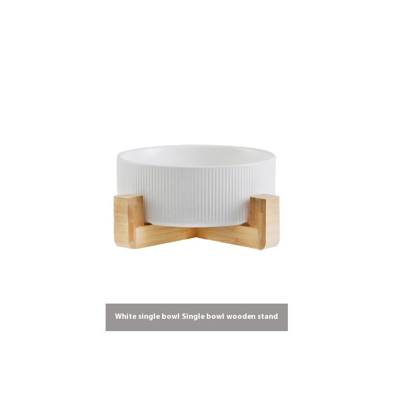 KFX-9247421 Ceramic Anti-Tumble Pet Bowl with Wooden Frame - Multiple Colors Available