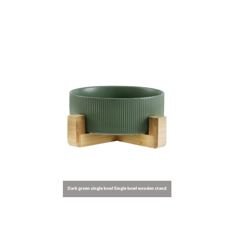KFX-9247421 Ceramic Anti-Tumble Pet Bowl with Wooden Frame - Multiple Colors Available