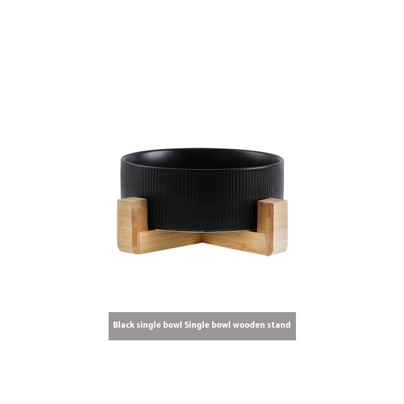 KFX-9247421 Ceramic Anti-Tumble Pet Bowl with Wooden Frame - Multiple Colors Available