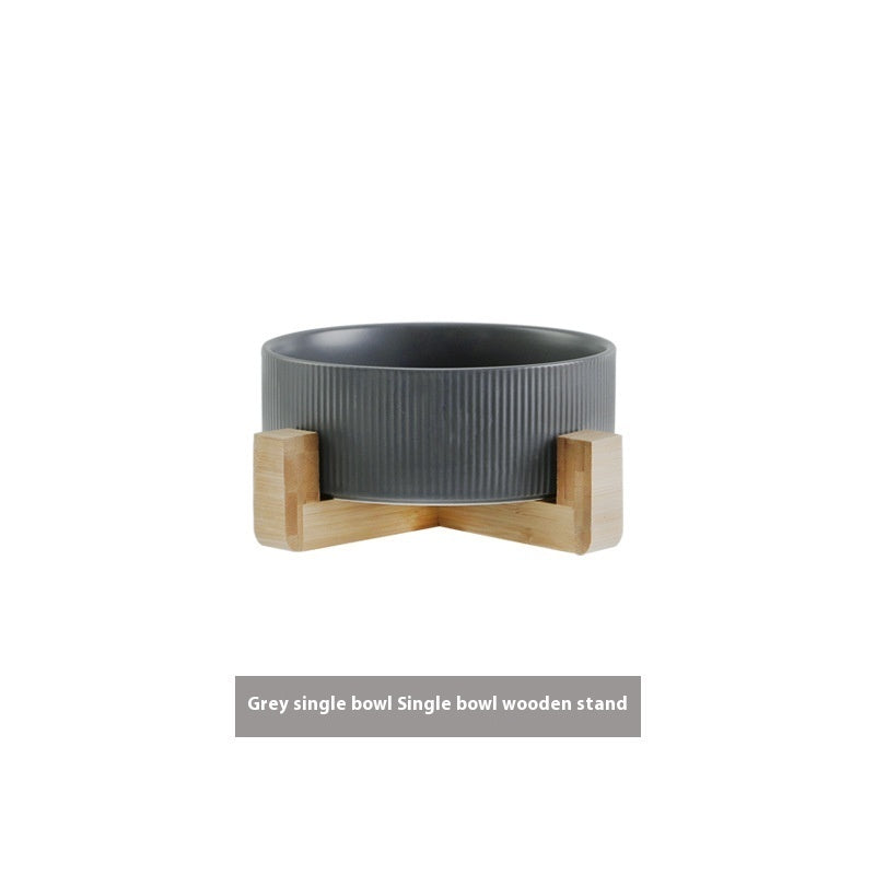 KFX-9247421 Ceramic Anti-Tumble Pet Bowl with Wooden Frame - Multiple Colors Available