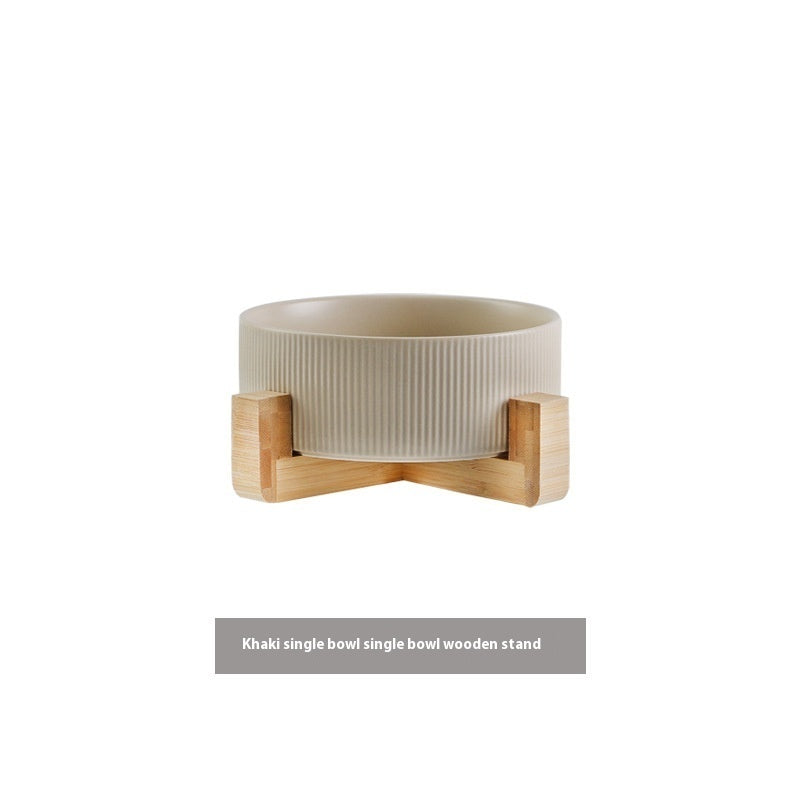 KFX-9247421 Ceramic Anti-Tumble Pet Bowl with Wooden Frame - Multiple Colors Available