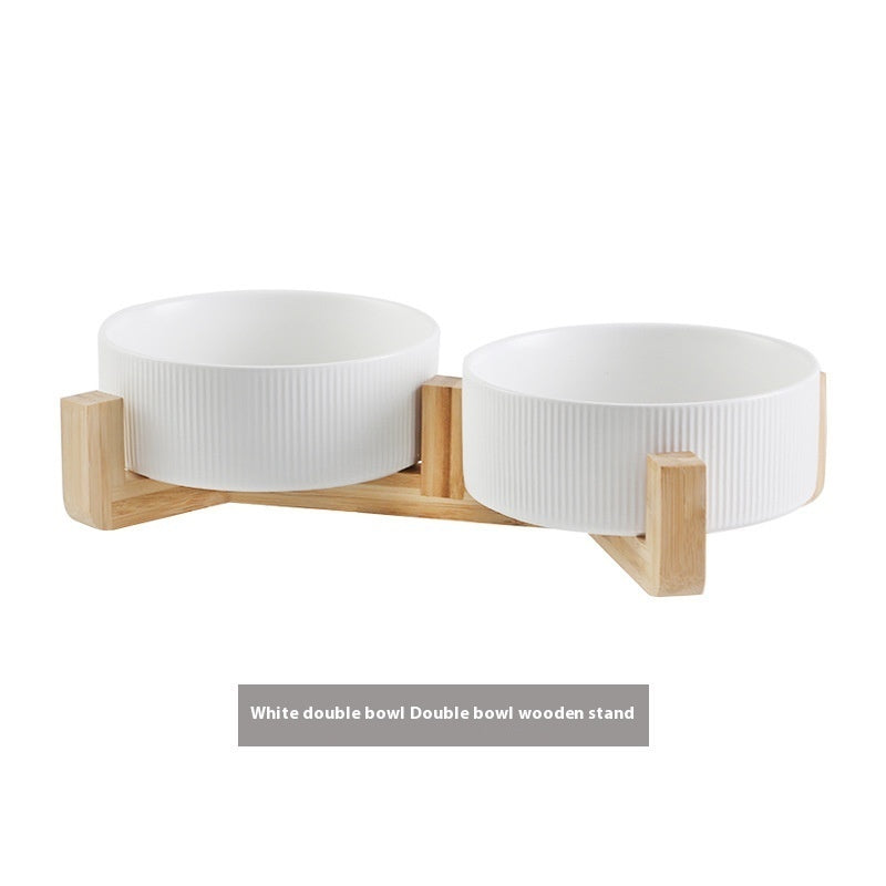 KFX-9247421 Ceramic Anti-Tumble Pet Bowl with Wooden Frame - Multiple Colors Available