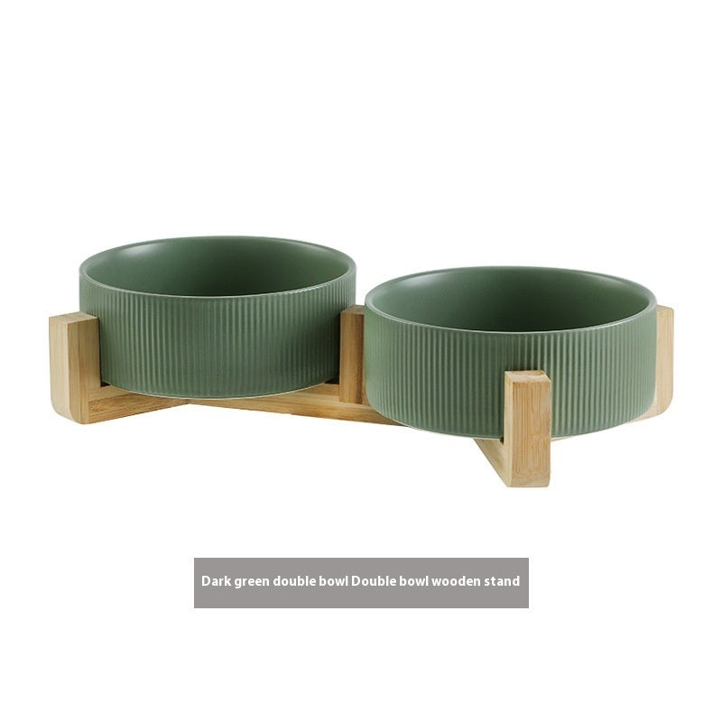 KFX-9247421 Ceramic Anti-Tumble Pet Bowl with Wooden Frame - Multiple Colors Available