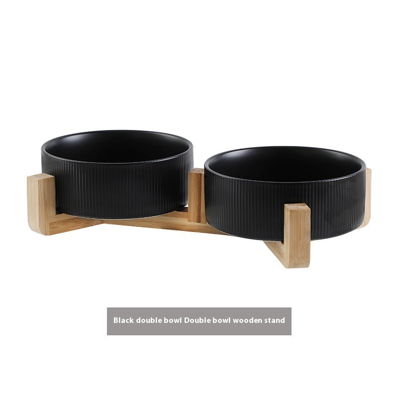 KFX-9247421 Ceramic Anti-Tumble Pet Bowl with Wooden Frame - Multiple Colors Available