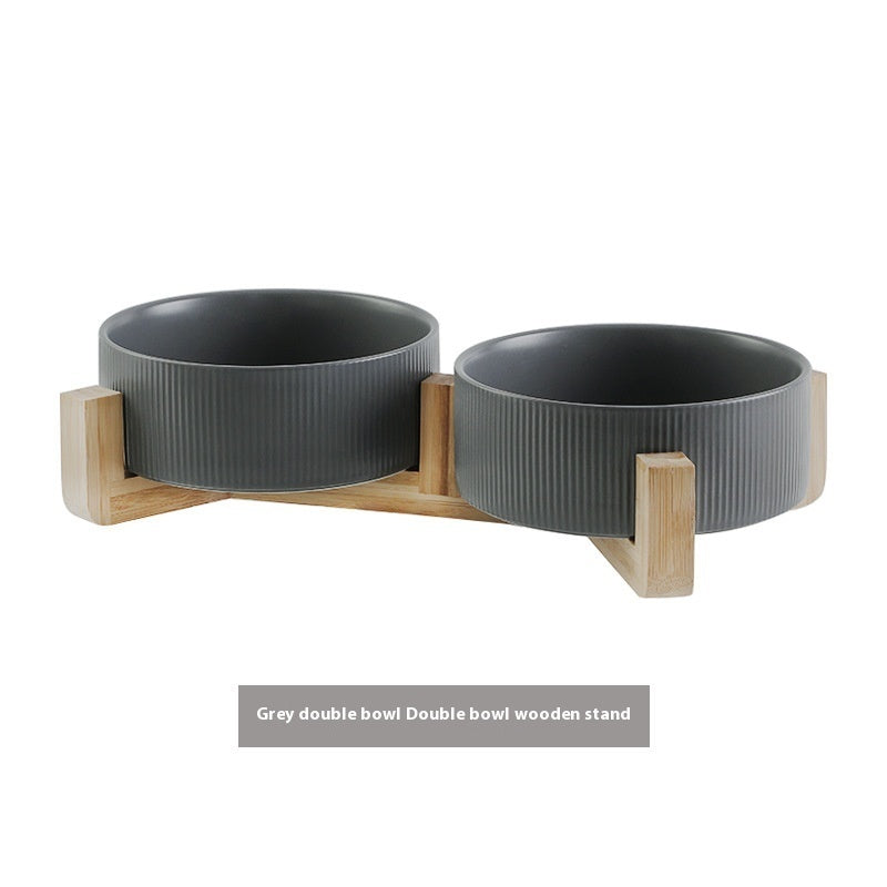 KFX-9247421 Ceramic Anti-Tumble Pet Bowl with Wooden Frame - Multiple Colors Available